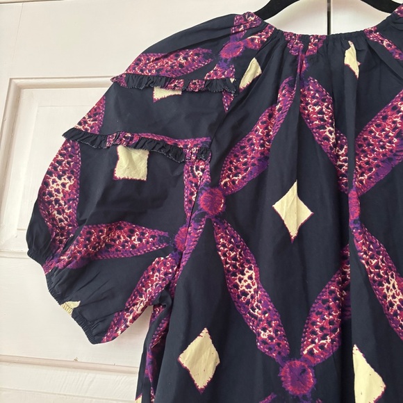 Ulla Johnson Arusi Top Plum Diamond‎ NEW Size 2 Cotton Poplin Ruffle Puff Sleeve - Picture 14 of 16